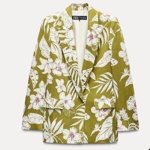 NWT Zara Linen Blend Floral Print Long Blazer, Women’s XS